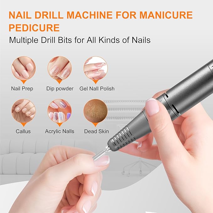 Professional Electric Nail Drill File:COSYGLOW Glitter Portable Cordless E-File Nail Drill Kit with 11 Drill Bits,30000 RPM Rechargeable Nail Drills Machine for Acrylic Nails Gel Polishing(Black)-BrightBean Baby