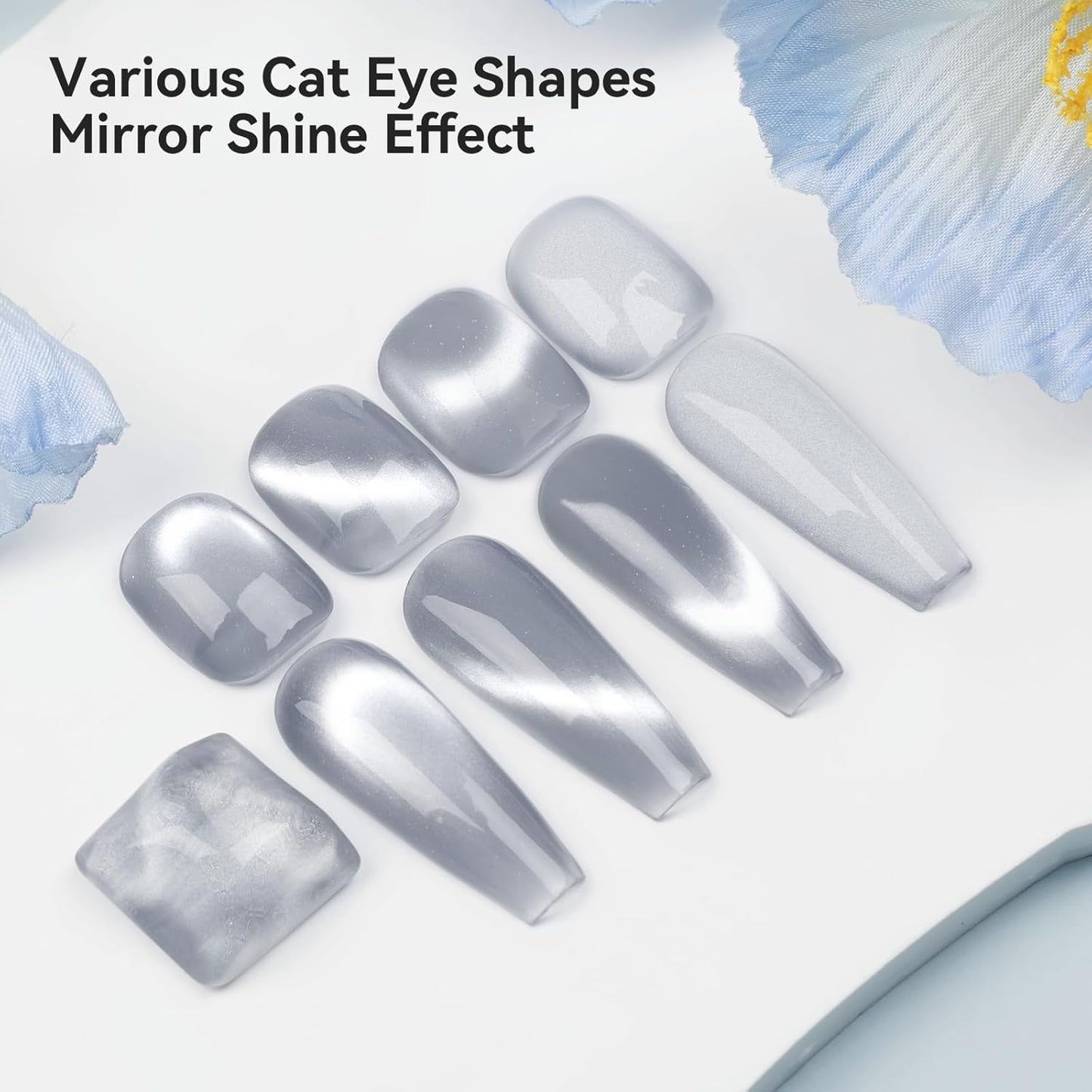 Cat Eye Gel Nail Polish Moonlight Magnetic Nail Polish Silver Glitter Mirror Glass Smoothie Cateye UV Gel Polish Holographic for Nail Art Manicure DIY at Home 1PC 12ML-BrightBean Baby