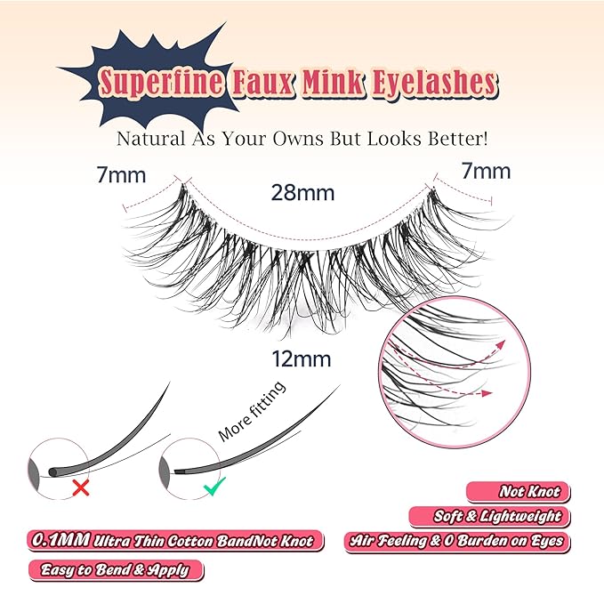 Natural Lashes False Eyelashes 12 MM Short Lashes WIspy 3D Volume Fake Eyelashes Pack C Curl Soft Eye Lash with Thin Cotton Band 7 Pair False Lashes Siligli-BrightBean Baby