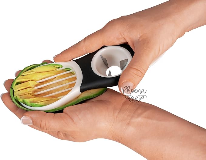 Avocado Fruit Slicer Pitter 3 in 1 Banana Dragon Fruit Peach Pear Passionfruit White & Black Kitchen Gadget Tool Comfortable to Grip Core Remover Food Safe Fruit & Vegetable PHOENA