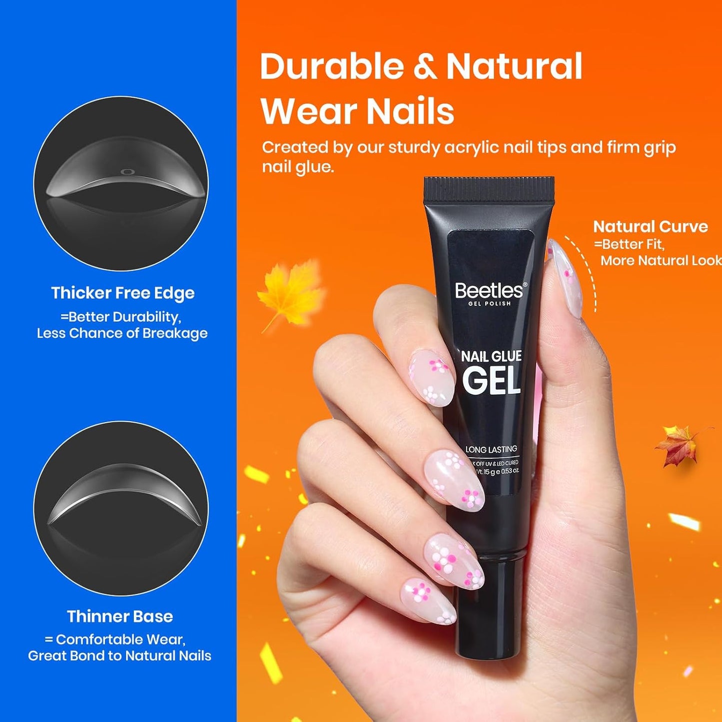 Beetles Gel Nail Kit Short Almond with Nail Dehydrator and Primer, 576Pcs Half Matte Etch-X Gel Nail Tips Solid Nail Glue Mini Nail Lamp Acrylic Nail Tips Easy DIY Nail Extension Set Gift for Women-BrightBean Baby