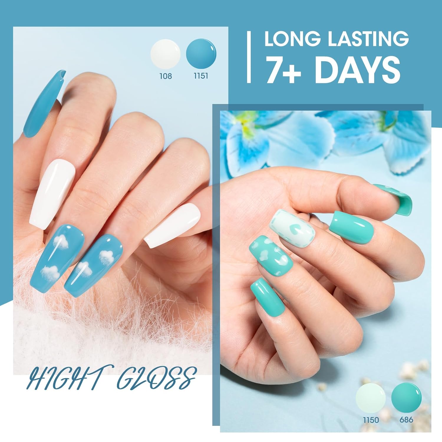 GELLEN Teal Regular Nail Polish Non Gel, Fast Air Drying Mint Turquoise Nail Polish No UV Light Needed Spring Summer 6 Colors Blue Green Set for Women Girls Manicure Home Salon, Hema Free, 0.33 Fl.Oz-BrightBean Baby