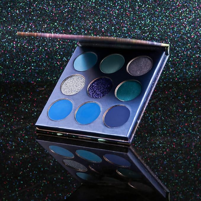 docolor Eyeshadow Palette 9 Colors Blue Eyeshadow Gemstone Shadow Palette Highly Pigmented Mattes Shimmers Smokey Glitter Cream Colorful Powder Blendable Long Lasting Waterproof Makeup Palette-BrightBean Baby