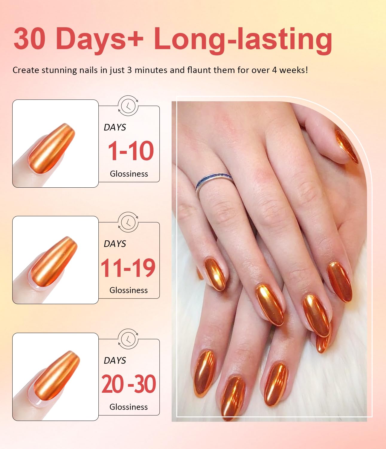 Pearl Chrome Nail Powder BISHENGYF -【Metallic Mirror Effect】 Orange Chrome Nail Powder White Clear Aurora Mermaid Iridescent Chrome Powder for Nails Pigment Glitter Dust for Manicure Decroation DIY-BrightBean Baby