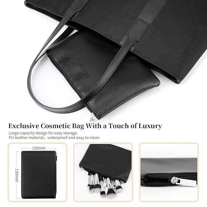 DUcare Makeup Brushes with Bag,15Pcs Makeup Brush Set Christmas Gift Travel Kabuki Foundation Blending Blush Eyeliner Shadow Brow Concealer Brushes Kit Black-BrightBean Baby