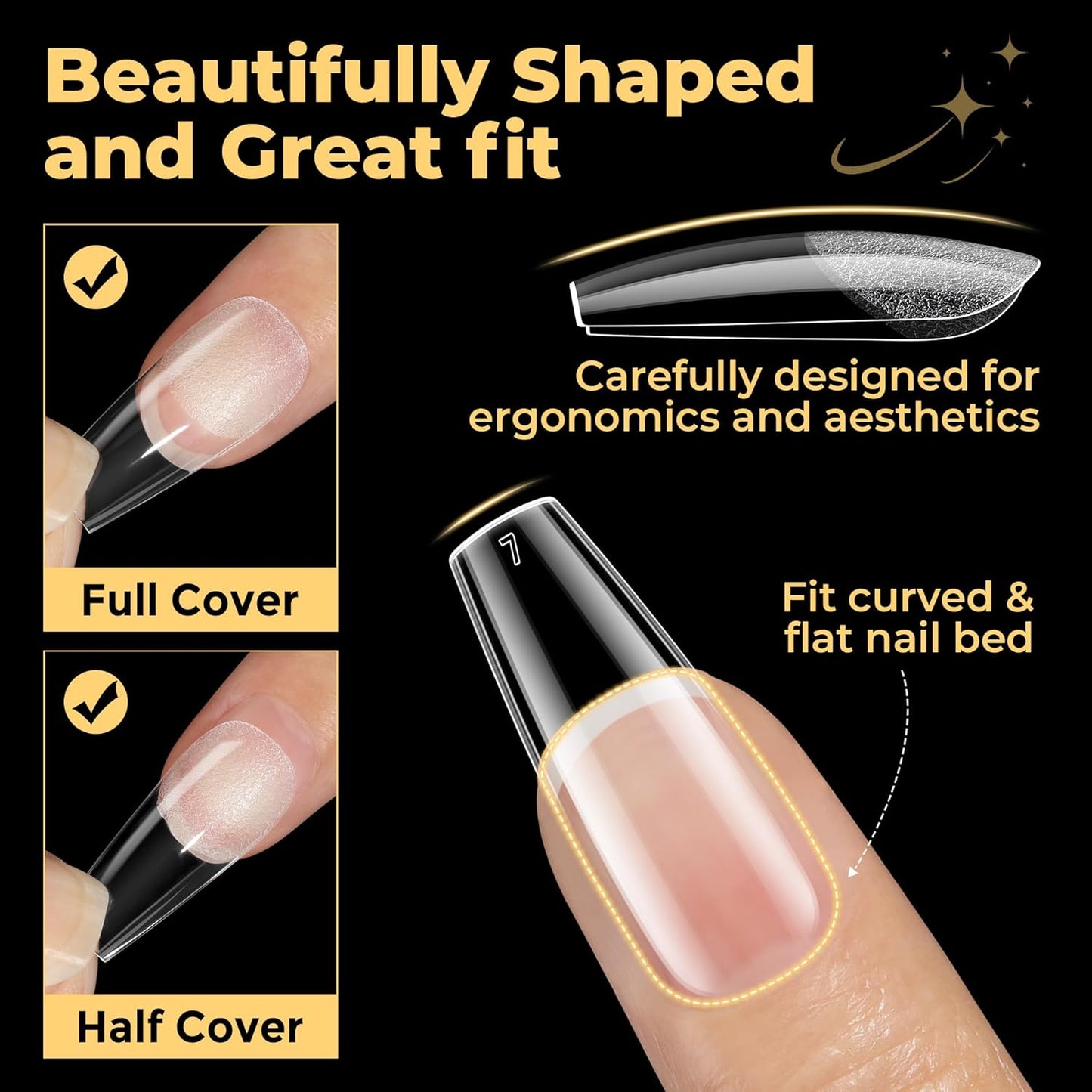 UNA GELLA Medium Coffin Nails Tips 600Pcs, Gel Nail Tips Coffin Pre Etched Press On Nails Fake Soft Gel Nail Tips For Nail Extension Ombre Stlye Art Home DIY Salon 12 Sizes-BrightBean Baby