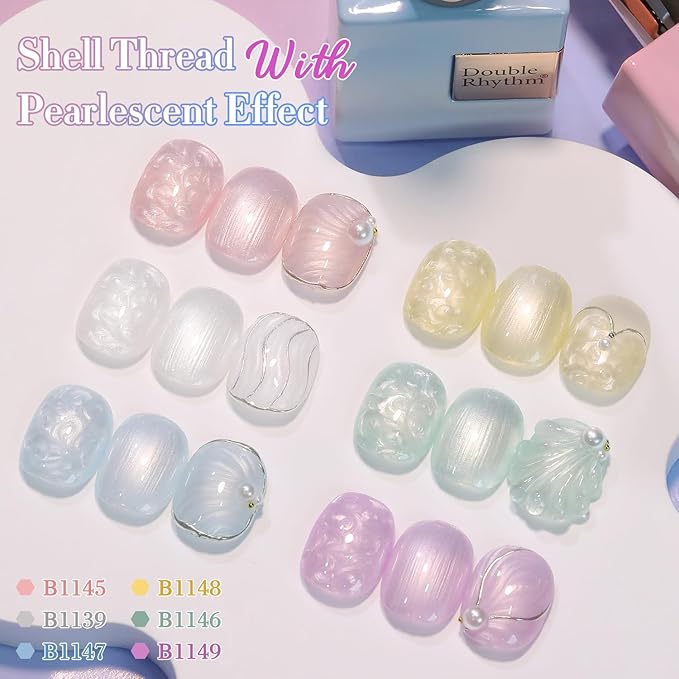 Double Rhythm 6 Pcs 15 ML Gel Polish Set Same Color Same Bottle Soak Off Gel Polish Kit Nail Art Manicure Salon DIY at Home for Women (Pearl Pink White Green Blue Purple-T6-21)-BrightBean Baby