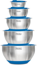 VIKING Mixing Bowls Set, 10 Piece Stainless Steel Kitchen Cookware, Non-Slip Silicone Base, Includes Tight Fit Lids, Dishwasher Safe, Blue