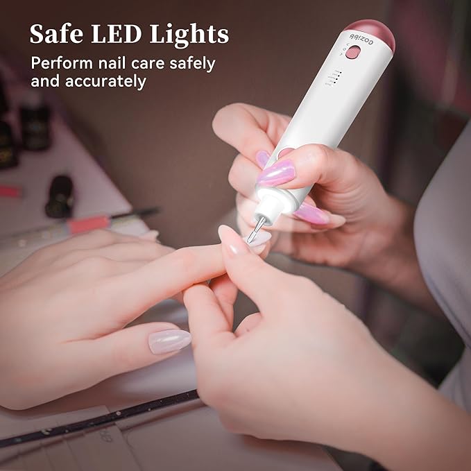 Electric Nail Drill, 8-in-1 Cordless Electric Nail File with LED Light, 5 Speeds Rechargeable Manicure and Pedicure Kit Hand Foot Care Tool for Nail Grinder Trim Polish for Women Baby-BrightBean Baby
