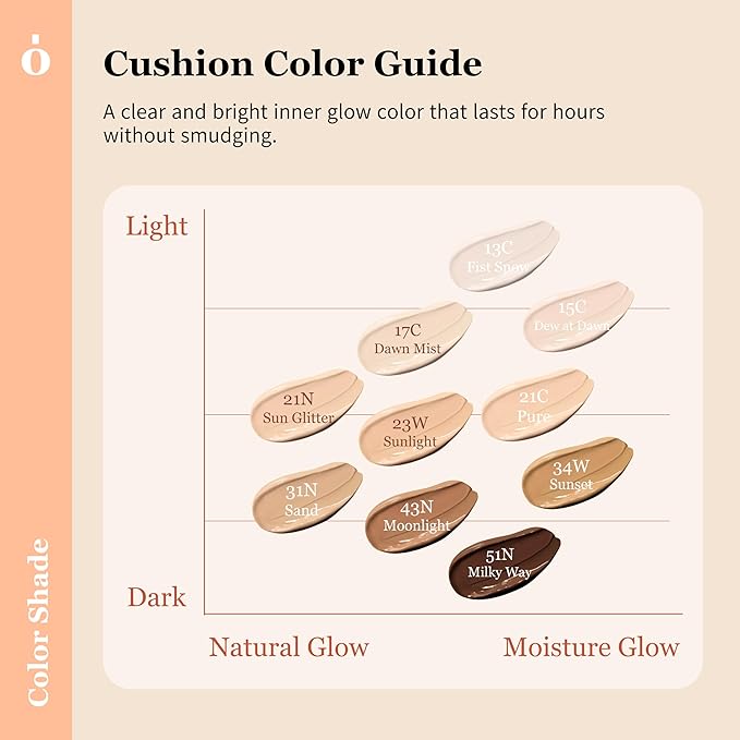 Skin Barrier Glow Cover Cushion, All-day Coverage, Glow Finish, Lightweight, Skincare-Like Texture, Non-cakey Makeup, Korean Cushion Foundation (#43N Moonlight, 0.49 oz)-BrightBean Baby