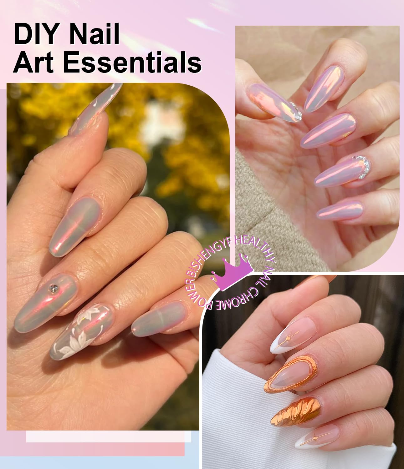 2 PCS Chrome Nail Powder：Mirror Effect Copper Chrome Nail Powder,Metallic Mirror Orange Chrome Nail Powder Decoration for DIY Nail Art,Bronze Pigment Holo Chrome Powder-BrightBean Baby