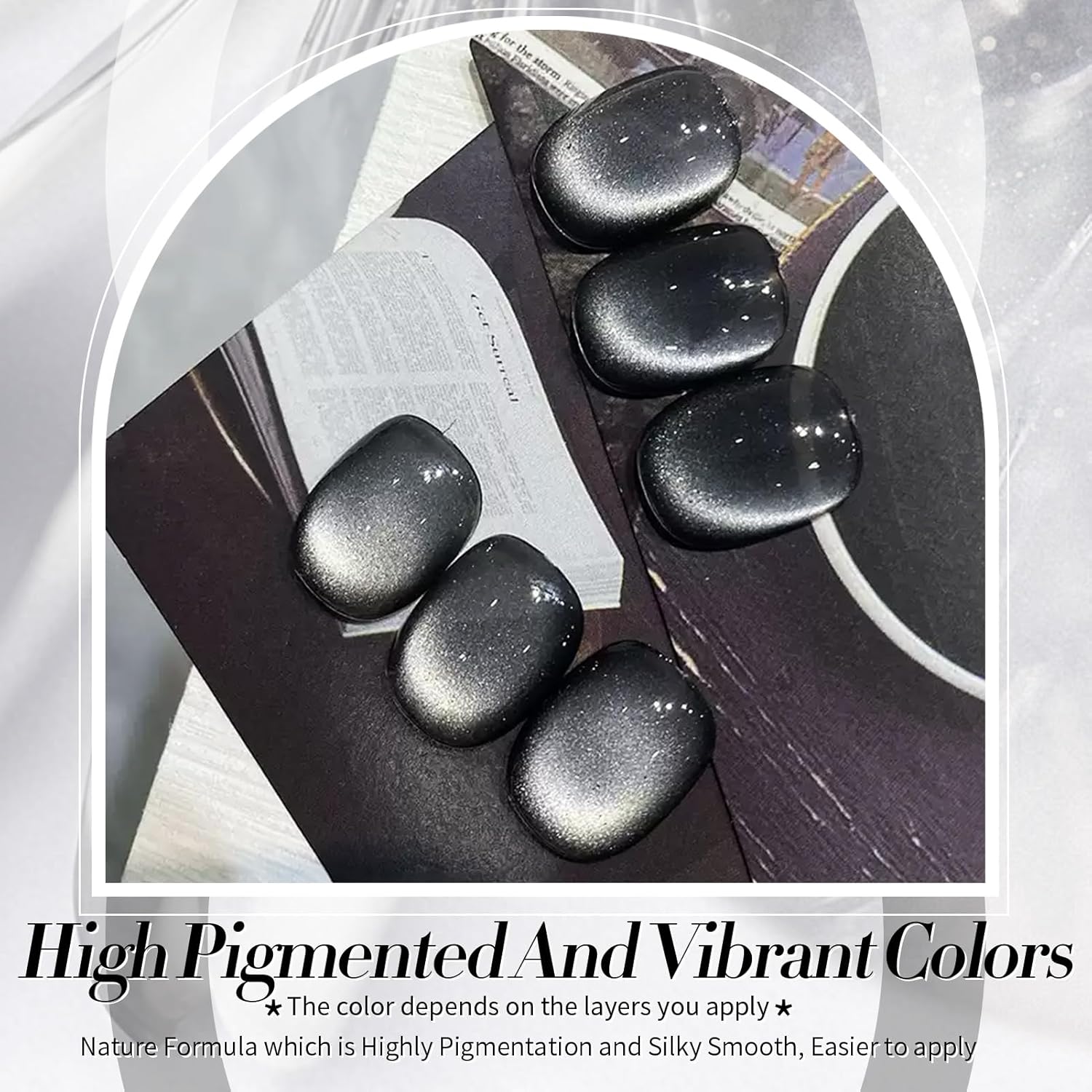 Born Pretty Cat Magnetic Eye Gel Nail Polish, Black Pearl Glitter Cat Magnetic Gel Nail Polish, Holographic Magnetic Nail Polish for Nail Art Manicure Salon DIY at Home 15ML-BrightBean Baby