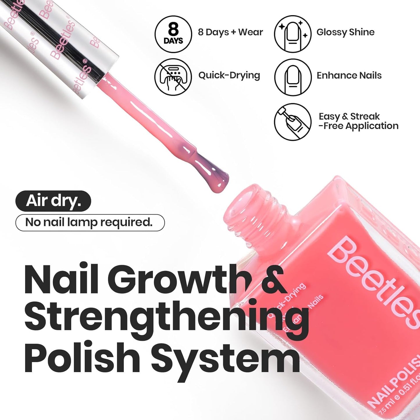 Beetles Nail Polish Set Heartbeat-6 Colors Hot Pink White Jelly Nude Pink Nail Polish Set Shimmer Pearl Quick Dry Finger Nail Polish DIY Nail Art Salon Home Gift for Women & Girls-BrightBean Baby