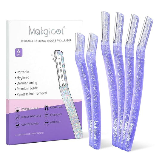 Women’s Dermaplane Razor for Face & Eyebrow - Anti-Cutting Japanese Blades for Eyebrow and Facial Hair Removal, Achieve Silky Skin and Perfect Brows (Purple, 6 Count)