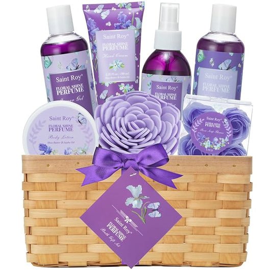 Mother's Day Gifts for Mom Gift Basket for Women, Luxury 11Pcs Floral Perfume Scents Bath and Body Home Spa Gift Kit with Bubble Bath, Body Lotion, Self Care Gifts Basket for Her, Birthday Gifts-BrightBean Baby