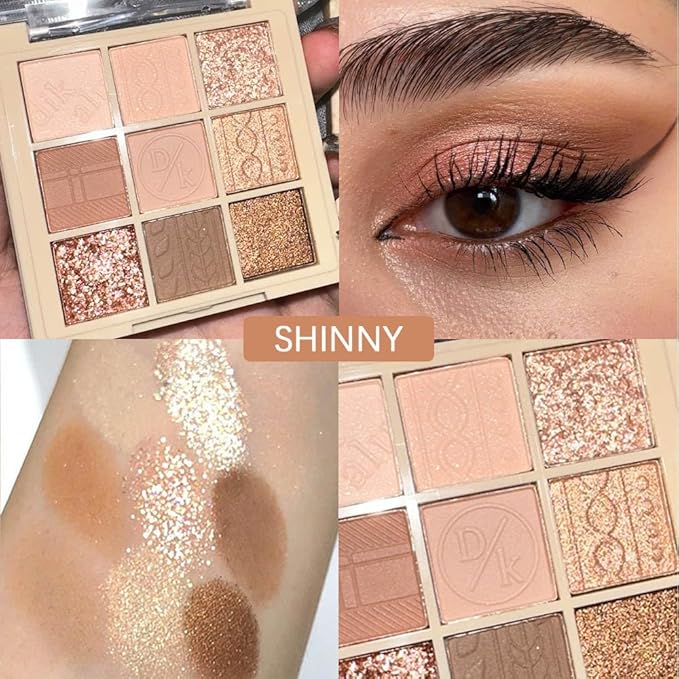 9Colors Neutral Eye Shadow Palette Eyeshadow Kit Nudes,Matte Glitter Natural Neutral Eyeshadow Palettes for Hazel Eyes Highly Pigmented Long Lasting Naturing-Looking Travel Eyeshadow Nude Palette-BrightBean Baby