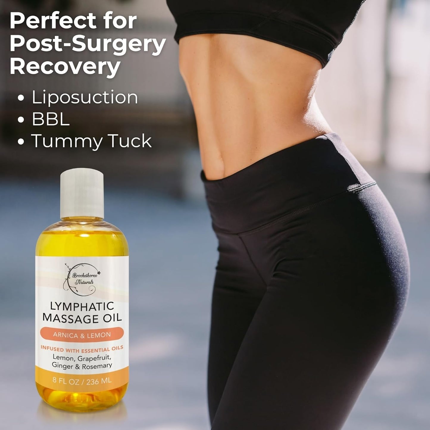 Lymphatic Massage Oil for Massage Therapy | 100% Natural Lymphatic Drainage Oil | Premium Quality with Arnica, Lemon & Ginger | for Post Surgery Recovery & Detox | 8oz by Brookethorne Naturals-BrightBean Baby