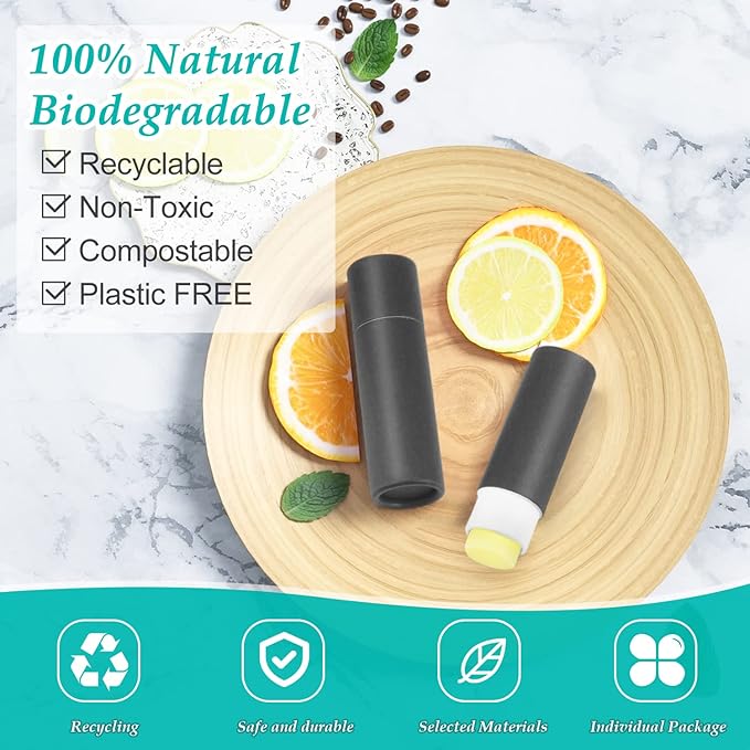 15 Pcs 0.3 oz Paperboard Lip Balm Tubes,Empty Kraft Paper Chapstick Tube Holder,Push-Up Style Biodegradable Solid Perfume Lip Gloss Container for DIY Homemade Balm Container,Natural Packaging- Black-BrightBean Baby