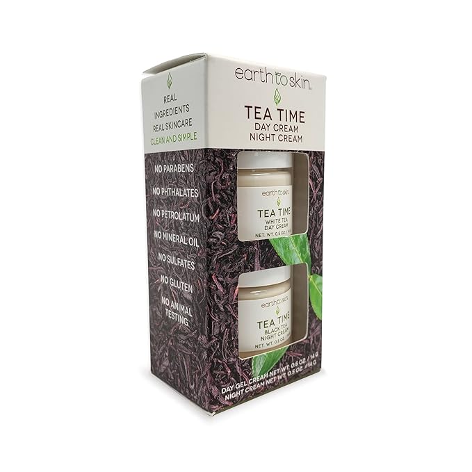 Earth To Skin Tea Time Mini Duo Set: White Tea Day Cream (0.5 Fl Oz) and Black Tea Night Cream (0.5 Fl Oz), All-Day & Night Hydration for Face and Neck (2 Pack)-BrightBean Baby