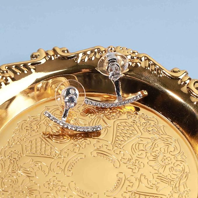 Crystal Bar Ear Climber Earrings Silver Rhinestone Ear Jacket Earrings Boho Bar Ear Crawlers Earrings Minimalist Geometric Moon Earrings Jewelry for Women and Girls-BrightBean Baby