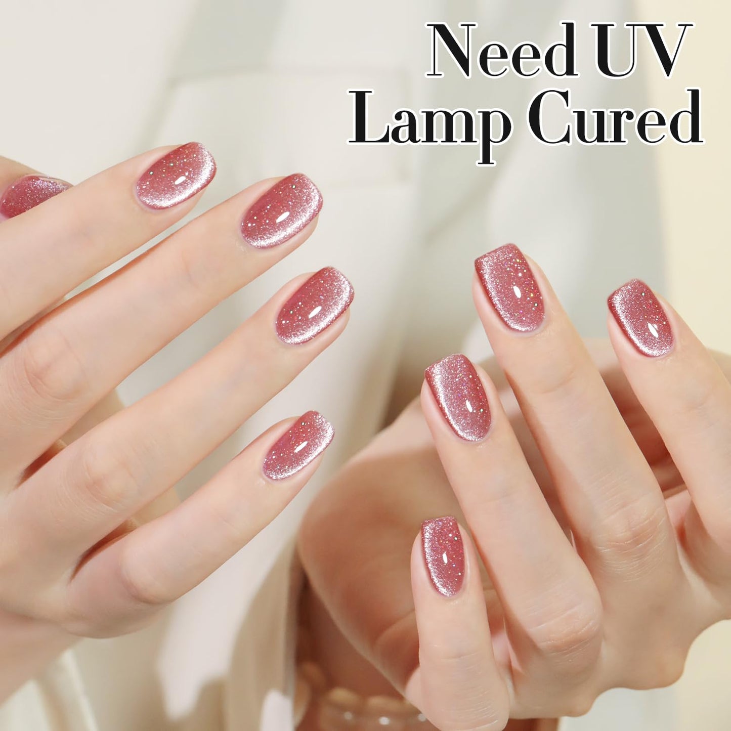 Double Rhythm 15ML Ice Glass Cat Eye Gel Polish with Magnet Holographic Glitter Shimmer Translucent Sheer Color Salon Soak Off Magnetic Nail at Home (Skin Pink-MC1065)-BrightBean Baby