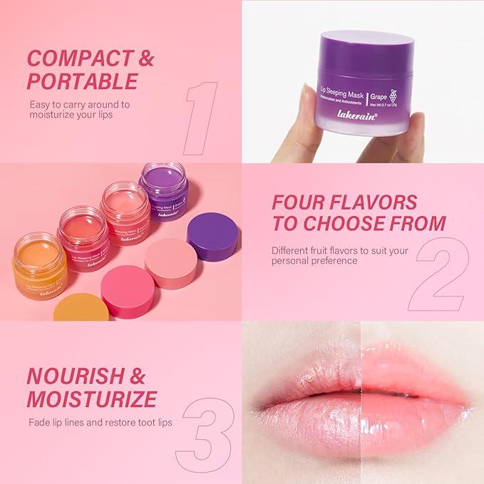 Hydrating Lip Sleeping Mask - Day and Night Repair Lip Balm for Chapped Dry Lips - Reduce Lip Lines, Enhance Lip Color, Hydrate & Plump Lips Care Lip Mask (Grape)-BrightBean Baby