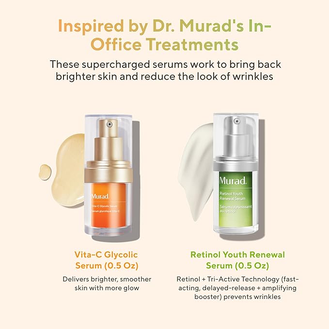 Murad AM/PM Super Serums - 2-Piece Trial Kit ($95 Value) - Retinol and Vitamin C Serum - Vita-C Glycolic Serum 0.5Fl Oz, Retinol Serum 0.5Fl Oz-BrightBean Baby