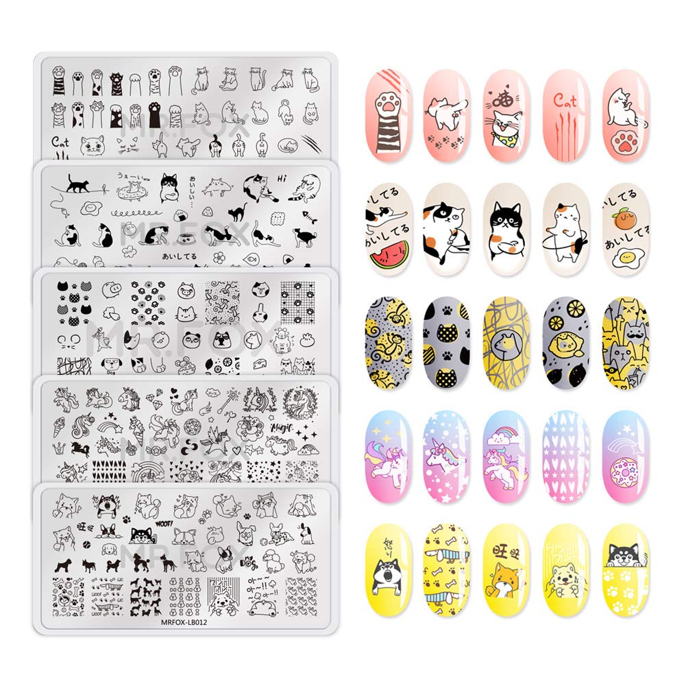 MR.FOX 5 pcs Nail Printing Board Set a Variety of cat Claws Kittens Puppies Unicorns and Other Patterns Art DIY Stamping templates-BrightBean Baby