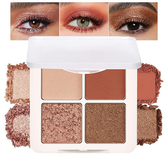 4 Colors Matte Shimmer Eyeshadow Makeup Palette,Rose Gold Champagne Nude Highly Pigmented Natural Neutral Eye Shadow Palette,Long Lasting Waterproof Naturing-Looking Women Girls Eye Shadow,Blendable