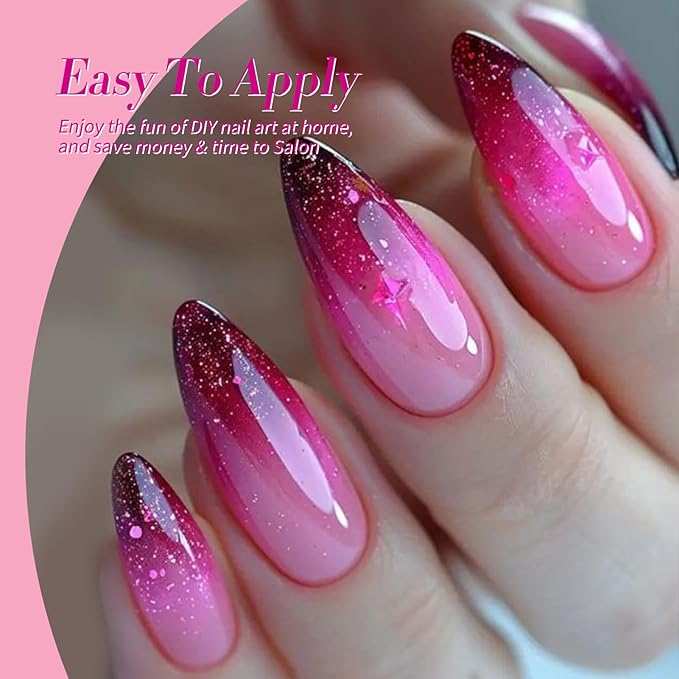 Born Pretty Gel Nail Polish Pink Series,Jelly Transparent Gel Polish, Cat Magnetic Eye,Holographic Glitter Hot Pink Nude Gel Polish for Salon Manicure and Nail Art DIY at Home 6 Colors-BrightBean Baby