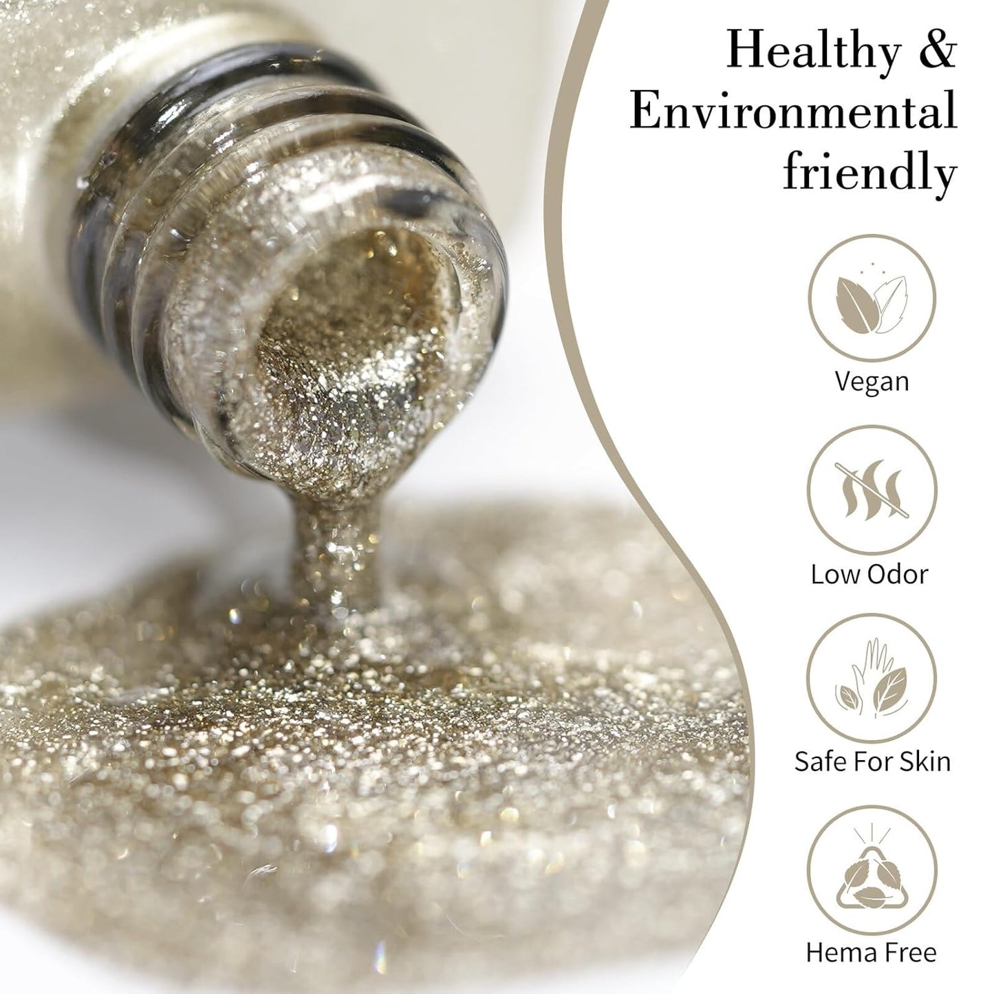 CANNI Champagne Gold Glitter Gel Polish – 9ML Sparkly Soak-Off UV/LED Gel Nail Polish, Shiny Metallic Finish for French Manicure, DIY or Salon Use-BrightBean Baby