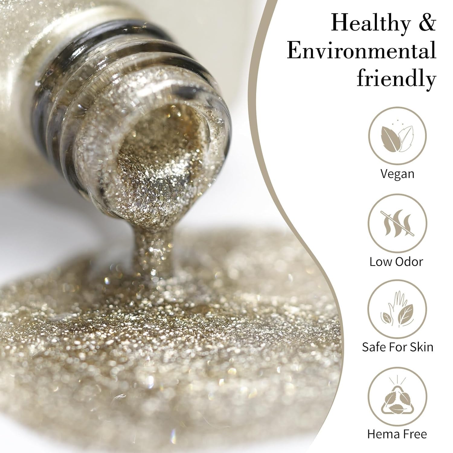 CANNI Champagne Gold Glitter Gel Polish – 9ML Sparkly Soak-Off UV/LED Gel Nail Polish, Shiny Metallic Finish for French Manicure, DIY or Salon Use-BrightBean Baby