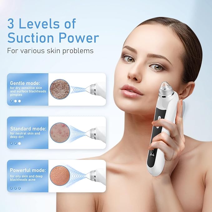 Facial Pore Blackhead Remover Vacuum, 1080P Camera Blackhead Remover, 20x Zoom, 8 LEDs ＆ 3 Suction Modes, 800mAh Battery & USB - 6 Heads Pore Cleaner Kit for Women&Men(Black)-BrightBean Baby
