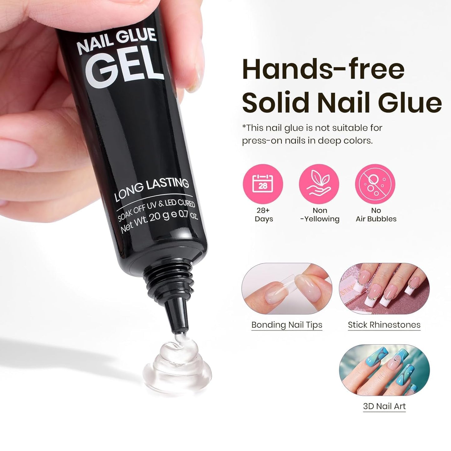 Beetles Tipex Nail Kit, Square Medium Nail Tips 224 Pcs 16 Sizes Pre-Etched Fake Nails with Tipex Nail Glue Mini Nail Lamp - Thick Acrylic Nail Set Pre-Builder Gel Press-on Nails-BrightBean Baby