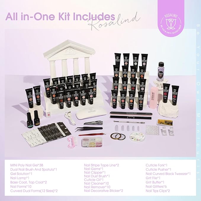 ROSALIND 38PCS Poly Nail Gel Kit with Mini Nail Lamp Glitter Brown Poly Extension Gels Kit Nude Pink Poly Gels Set-BrightBean Baby