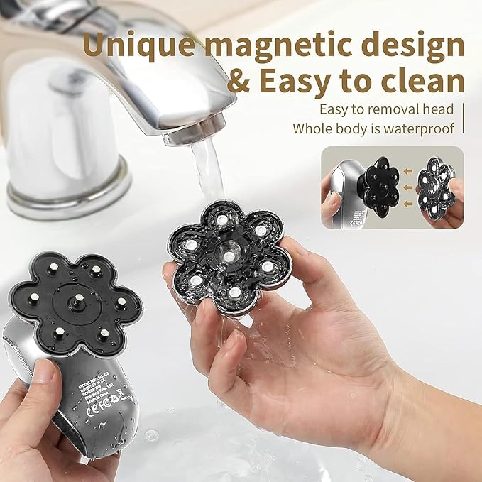 Detachable Head Shavers, SHPAVVER 5 in 1 Electric Razor IPX7 Waterproof for Bald Men, Wet Dry LED Display Rechargeable 7D Rotary Shaver Grooming Kit with Type C Charge A，Bright Silver-BrightBean Baby