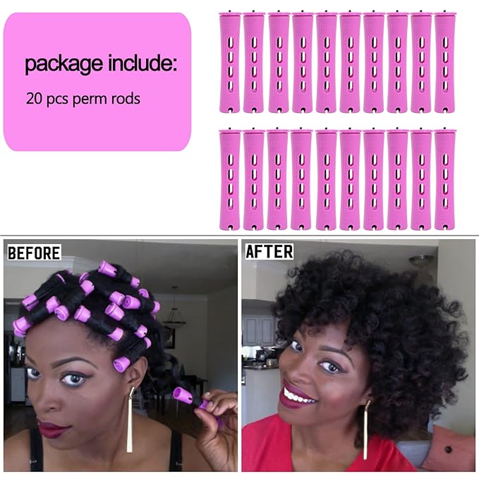20pcs Women's Perm Rods Set for Natural Hair: 2 Sizes Cold Wave Hair Rollers for Curling and Styling All Hair Lengths - DIY Hairdressing Tools (Purple)-BrightBean Baby
