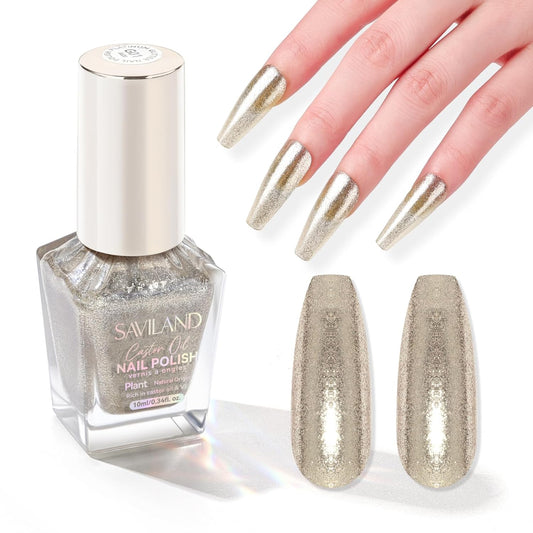 SAVILAND Color Artistry Champagne Gold Nail Polish - 7 Days Shimmer Holographic Metallic Glitter Fingernail Polish Sparkle Shiny Nail Lacquer for Toe Salon Manicure DIY Nail Art Home-BrightBean Baby