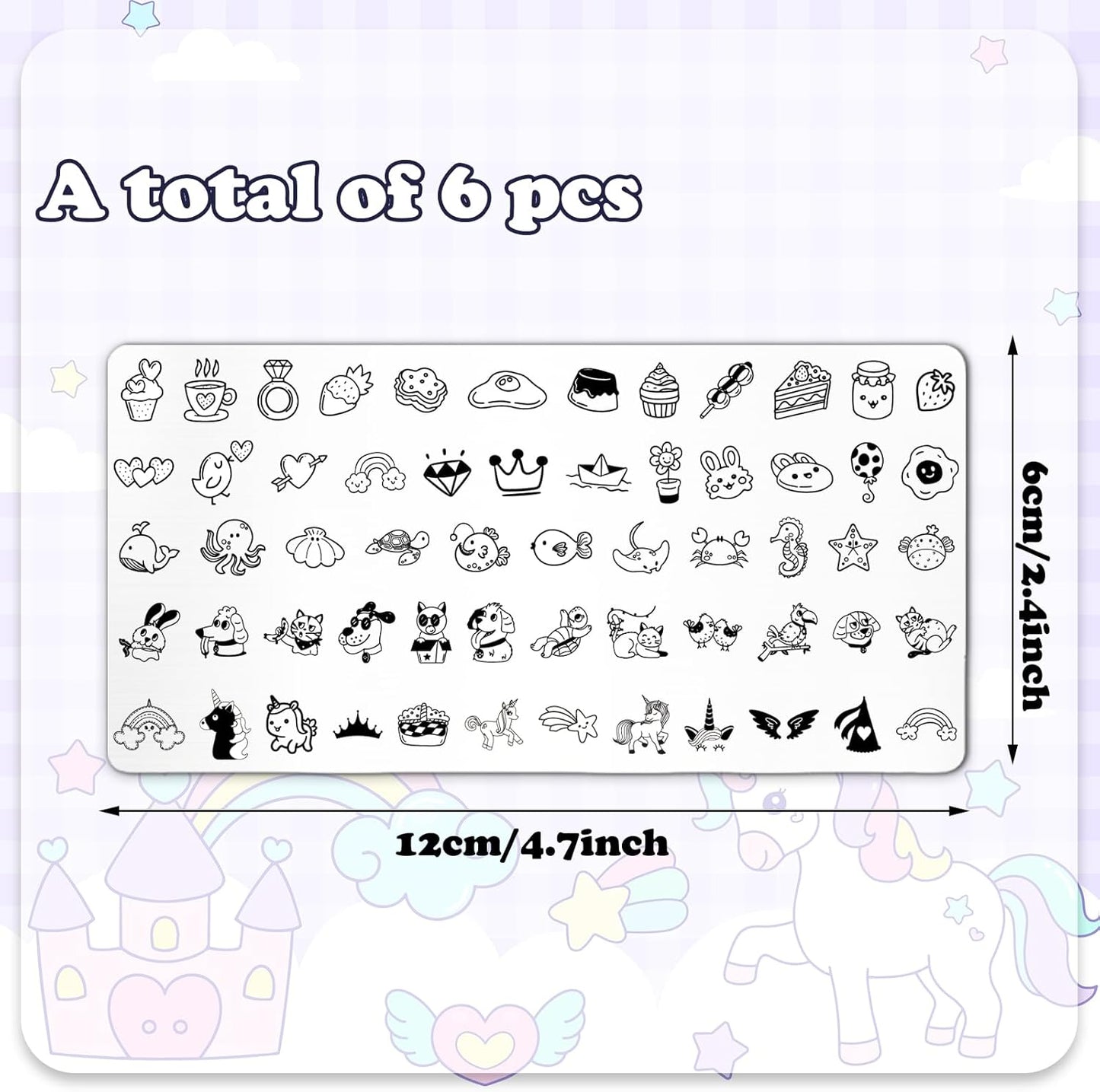 Whaline 6Pcs Kids Nail Plates Stamping Set Cute Animal Floral Dessert Stamp Templates Nail Art Plates for DIY Print Manicure Salon Design-BrightBean Baby