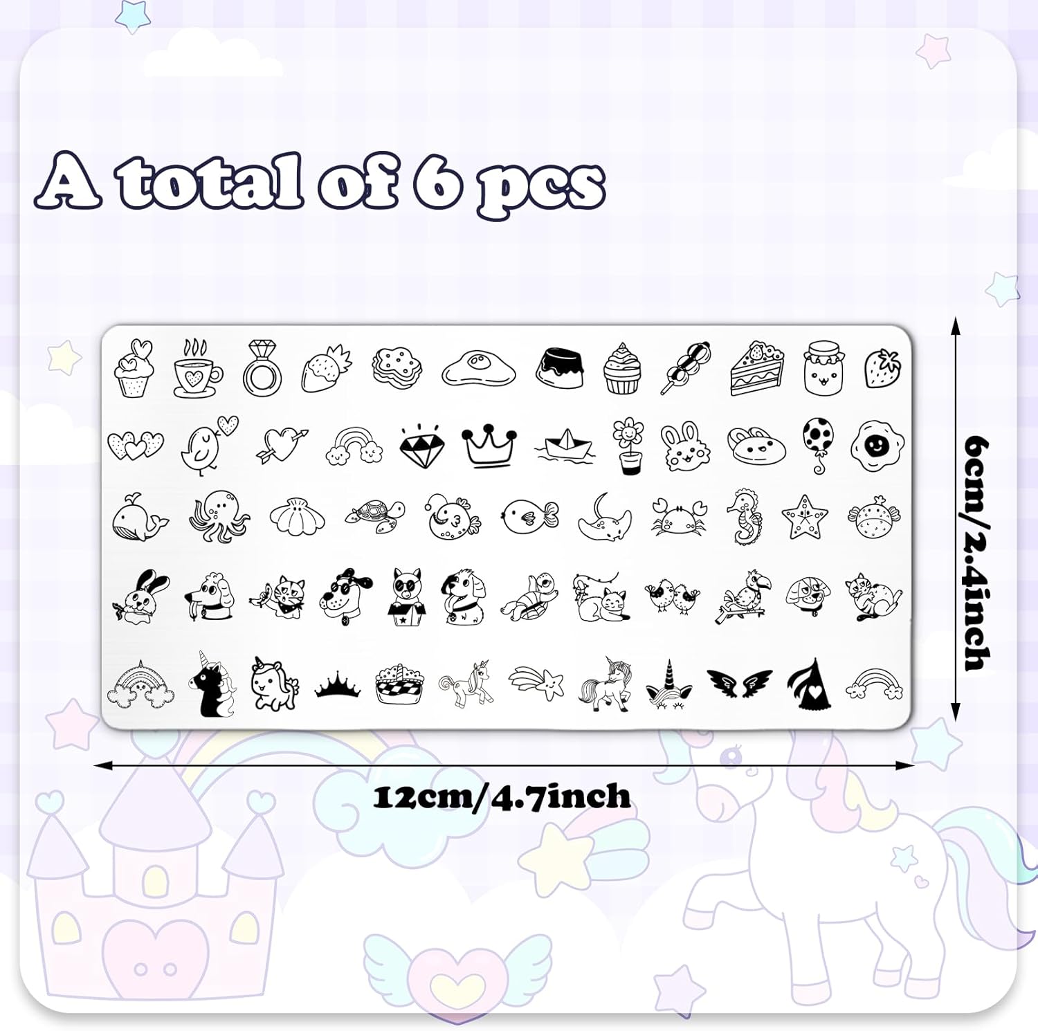 Whaline 6Pcs Kids Nail Plates Stamping Set Cute Animal Floral Dessert Stamp Templates Nail Art Plates for DIY Print Manicure Salon Design-BrightBean Baby