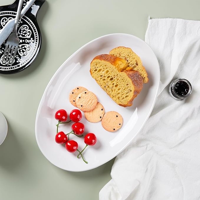 Porcelain Serving Platters, 12 Inch Large Serving Trays, Oval Serving Plates for Dessert Appetizers Meat/Entertaining/Party, Set of 3, White