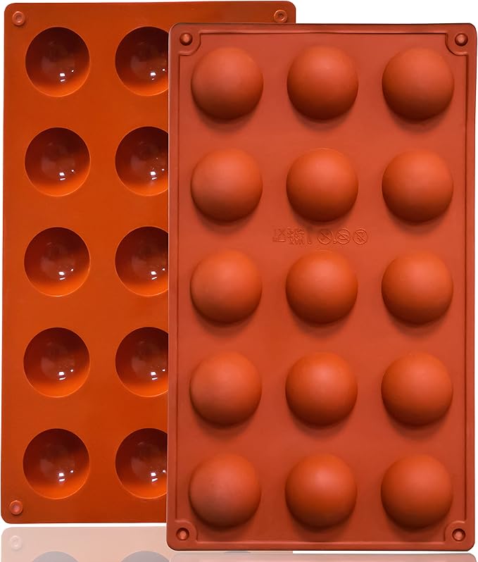 Small 15-Cavity Semi Sphere Silicone Molds Non-Stick,2 Packs Half Sphere Silicone Baking Molds for Making Jelly, Chocolates and Cake