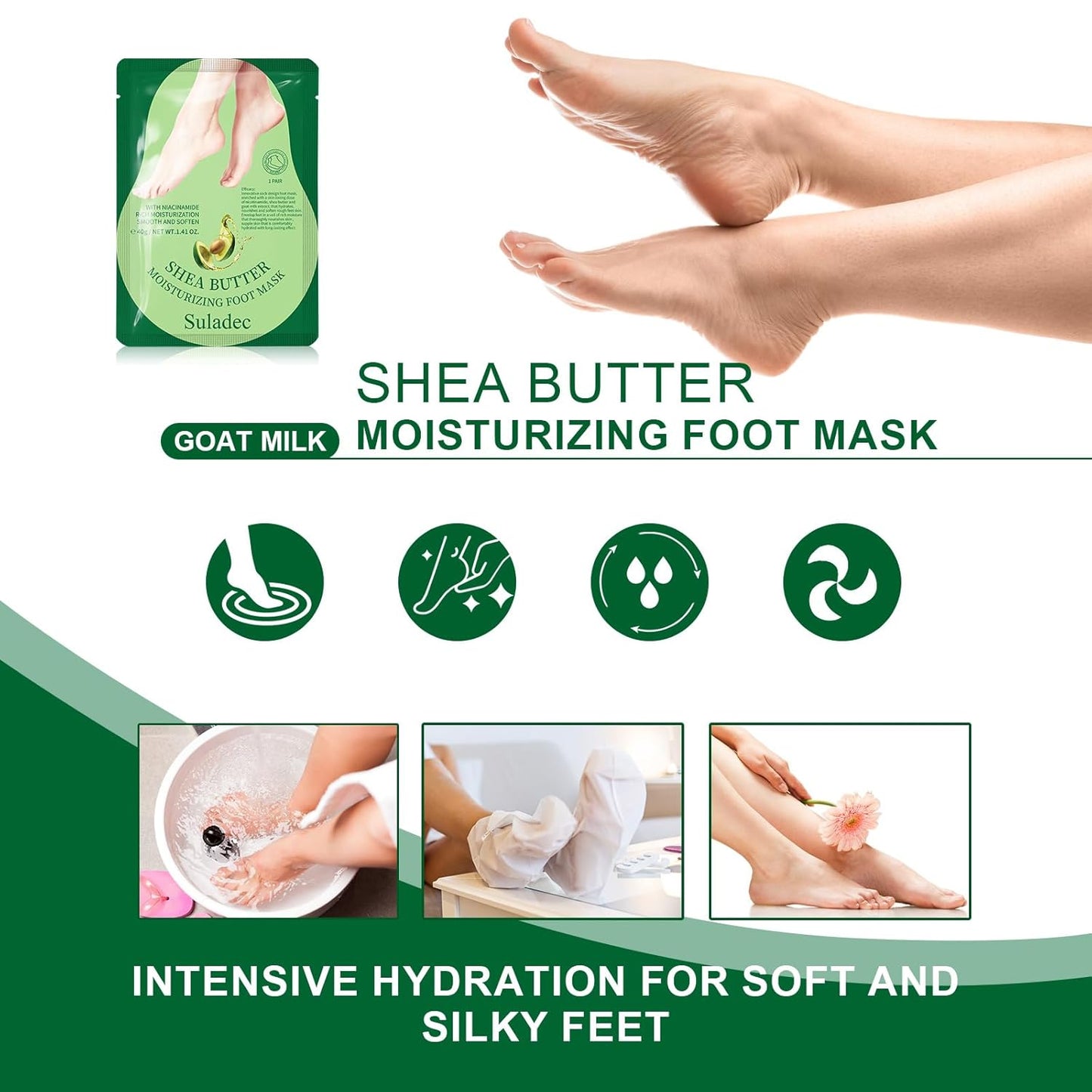 Moisturizing Foot Mask with Shea Butter and Goat Milk, Hydrating Foot Masks for Dry Cracked Feet, Dry Skin Moisturizer for Soft and Smooth Touch Feet - Men Women - 5 Pairs-BrightBean Baby