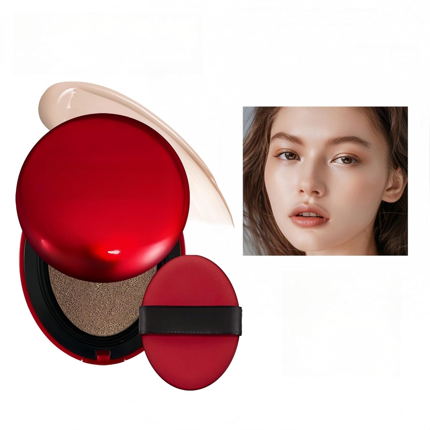 MAEPEOR Cushion Foundation 9 Colors Full Coverage Weightless Satin Glow Foundation Hydrating Long-Lasting Cushion BB Cream (Color 03)-BrightBean Baby