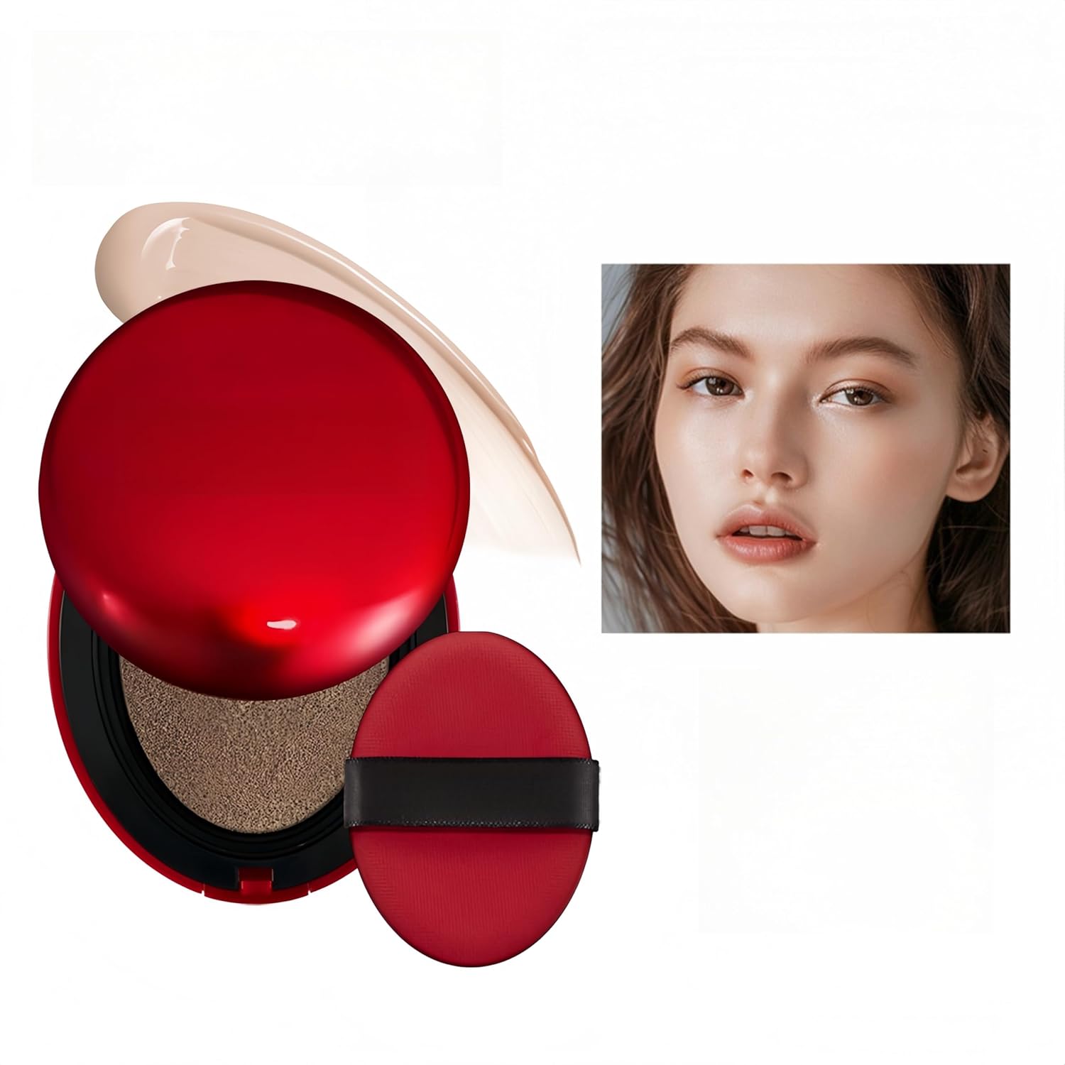 MAEPEOR Cushion Foundation 9 Colors Full Coverage Weightless Satin Glow Foundation Hydrating Long-Lasting Cushion BB Cream (Color 03)-BrightBean Baby