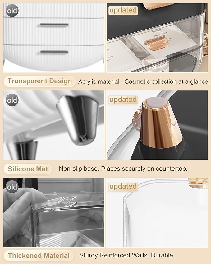 Makeup Organizer, Skincare Holder Bathroom Counter Organizer, Storage Box Cosmetic Display Cases, Teen Girl Gifts Trendy Stuff Make up Organizers for Vanity, Dresser, Countertop (black)-BrightBean Baby