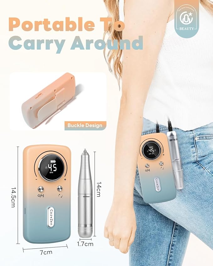 CozyZen Cordless Nail Drill Professional: 45000 RPM Rechargeable Electric Nail File Kit, Portable & Low Noise for Acrylic, Gel Nails, Manicure & Pedicure - Salon & Home Use-BrightBean Baby