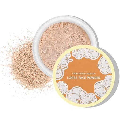 Boobeen Loose Face Powder Translucent Setting Powder Oil Control Loose Powder, Soft Focus Effect Makeup Loose Setting Powder, Lightweight Shine Control Matte Finishing, with Puff-BrightBean Baby