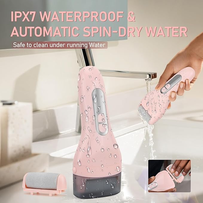 Electric Callus Remover for Feet - with 9pcs Larger Grinding Head, Portable Pedicure Kit Foot File Callus Remover, Rechargeable Waterproof Foot File for Foot Care Deadskin Remover LCD Display-Pink-BrightBean Baby