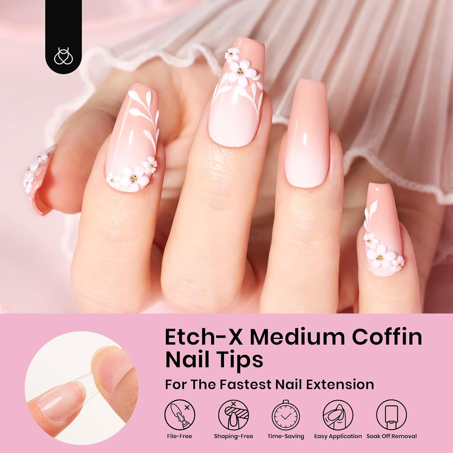 Beetles Gel Nail Tips Medium Coffin 576PCS Etch X Nail Tips, 12 Sizes Pre Shaped Half Matte Press On Nails Full Cover False Nails Acrylic Nails Glue on Nails Extensions Set for Women Home DIY-BrightBean Baby